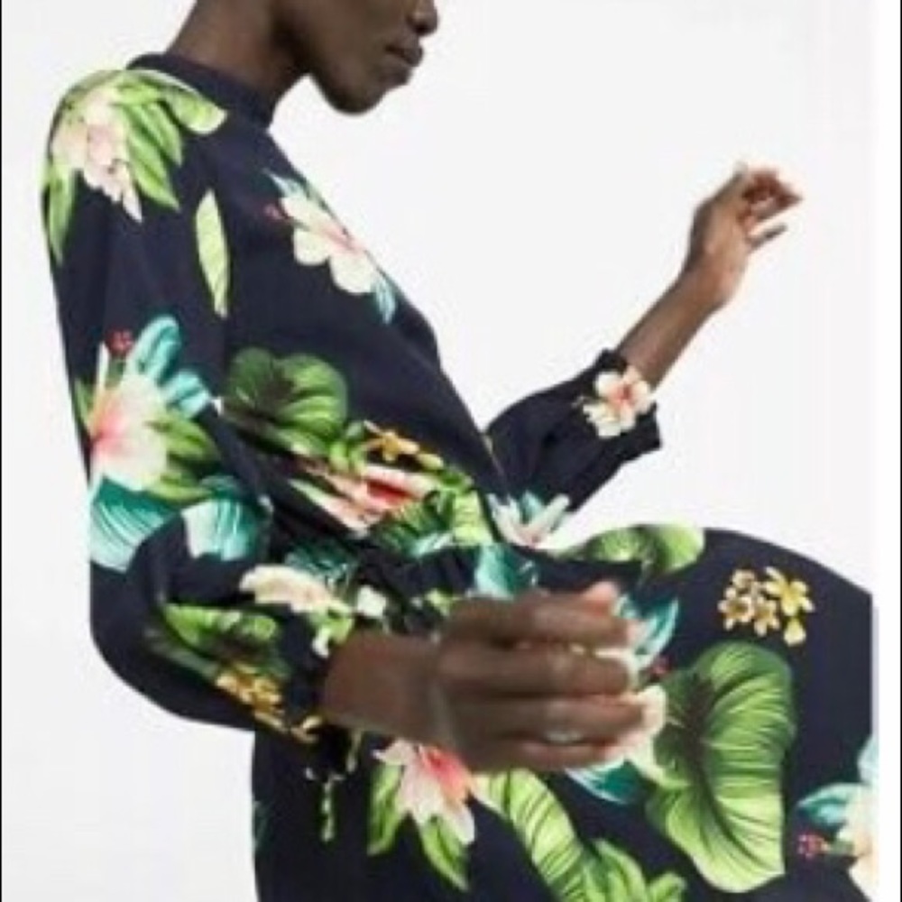 ZARA MULTICOLOURED FLORAL PRINT JUMPSUIT DRESS - Picture 3 of 4